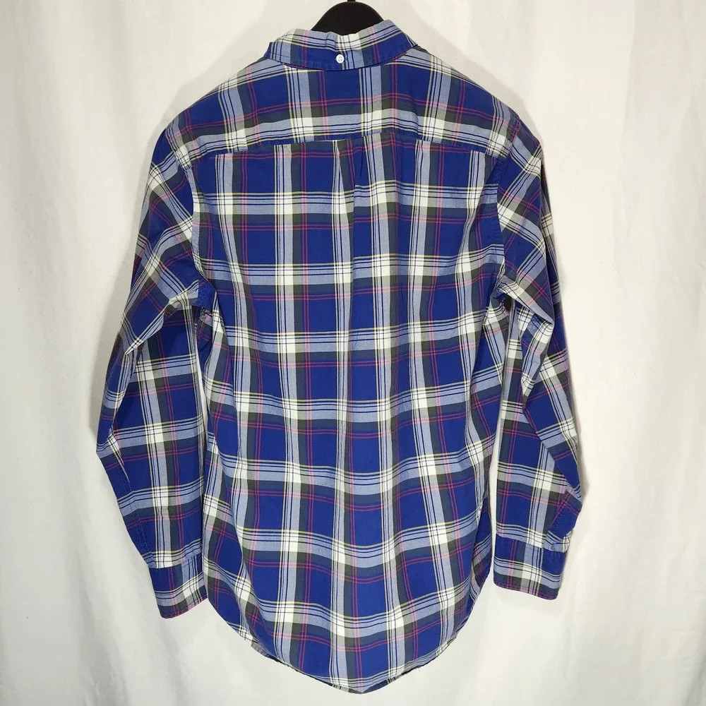 J. Crew Men's Button‎ Down Shirt Plaid Size M Collar Long Sleeve Blue Red Tartan - Picture 3 of 6